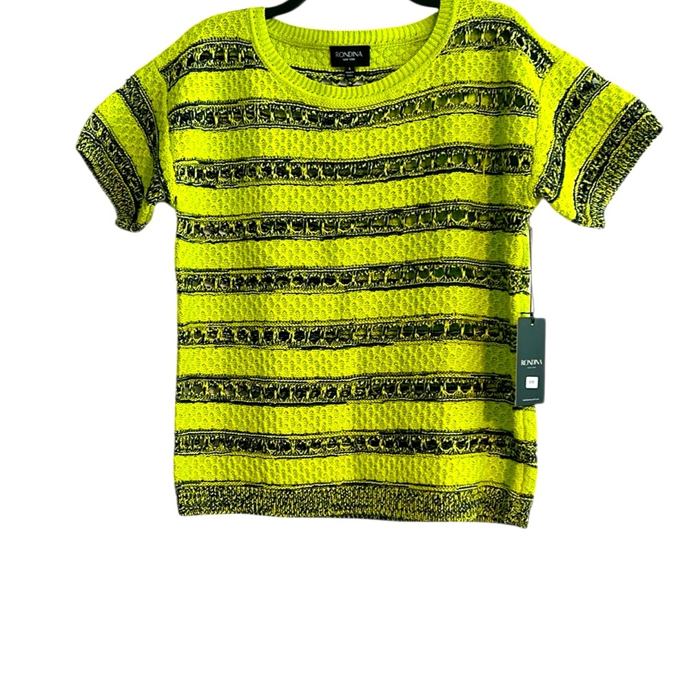 Rondina New York Knit Striped Short Sleeve Sweater 100% Cotton Large NWT